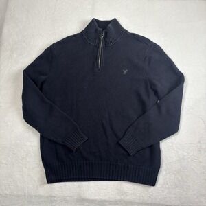 Y2K American Eagle Blue Knit‎ 1/4 Zip Pullover Sweater Men's Large